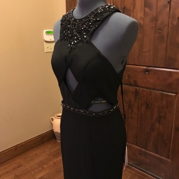 JVN Jovani Beaded Cross Cutout Prom Gown! NEW! - Picture 3 of 7
